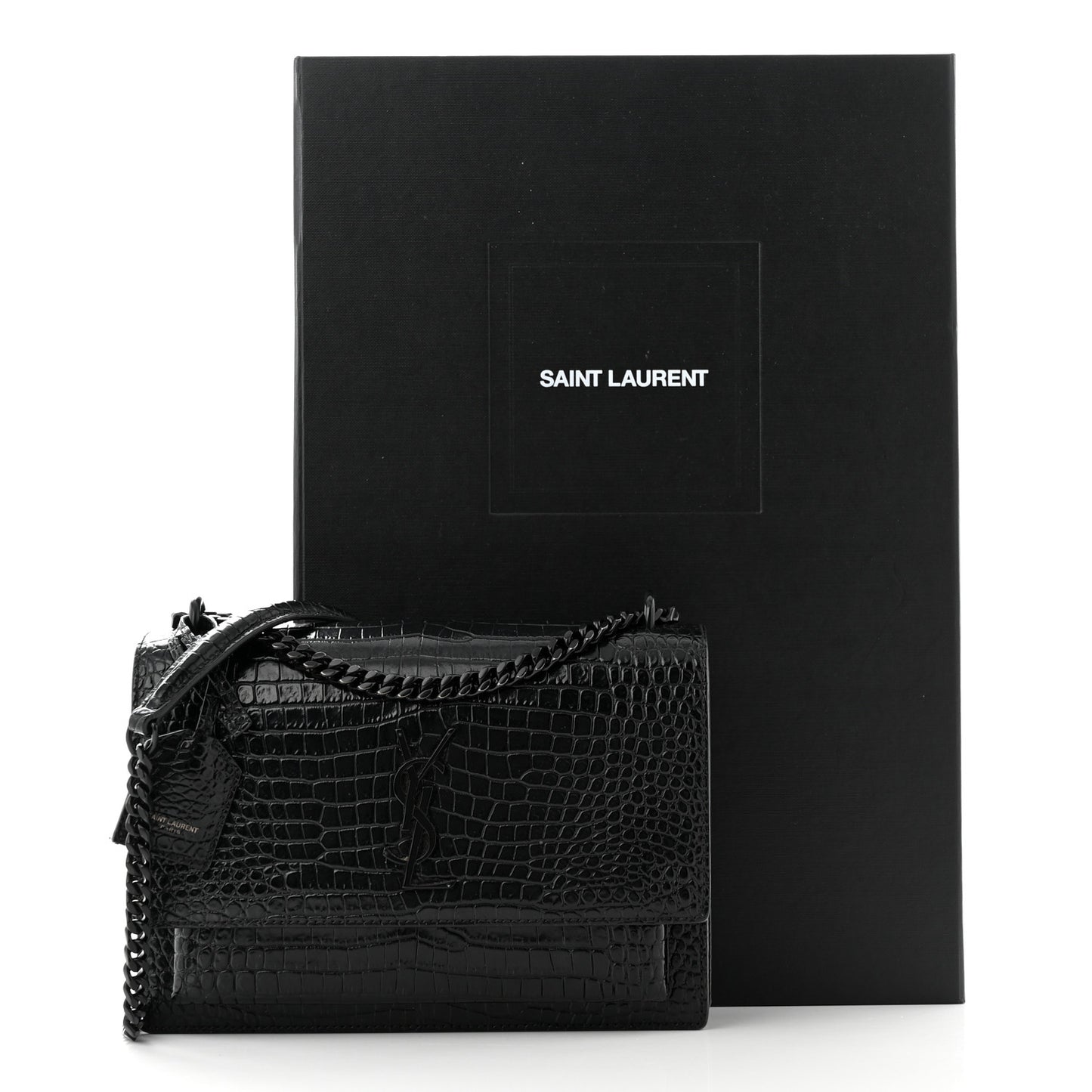 Calfskin Crocodile Embossed Medium Monochrome Monogram Sunset Black