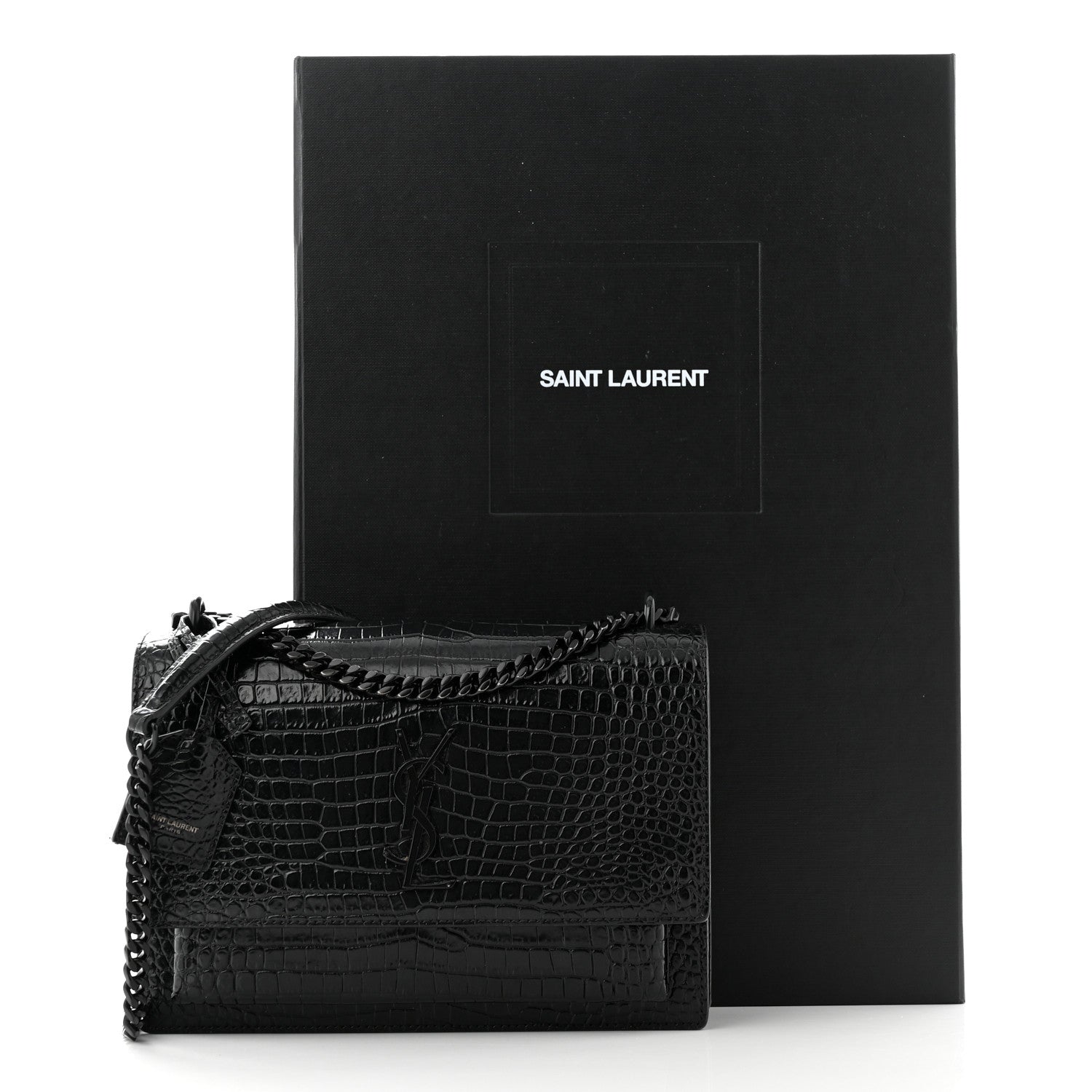 Saint Laurent Calfskin Crocodile Embossed Medium Monochrome Monogram Sunset Black 11 of 11