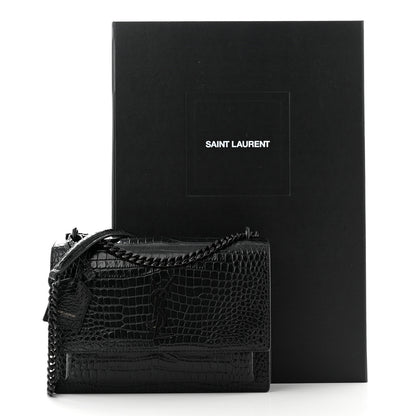 Saint Laurent Calfskin Crocodile Embossed Medium Monochrome Monogram Sunset Black 11 of 11