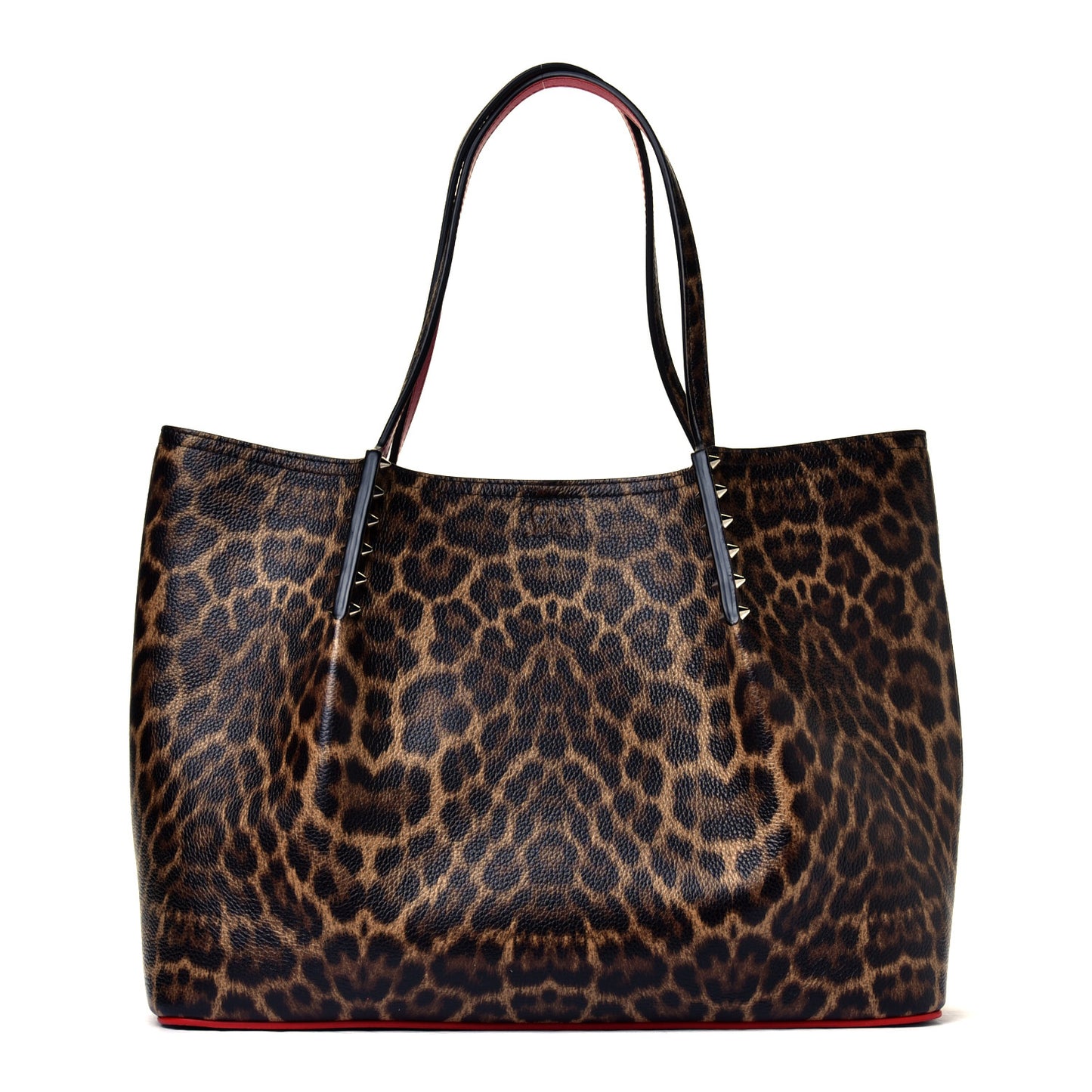 Calfskin Empire Leopard Print Spiked Large Cabarock Shopper Tote Brown