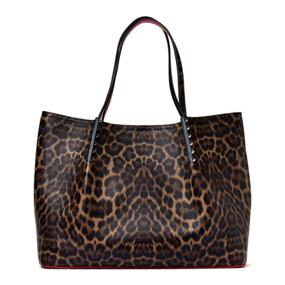 Christian Louboutin Calfskin Empire Leopard Print Spiked Large Cabarock Shopper Tote Brown 1 of 4