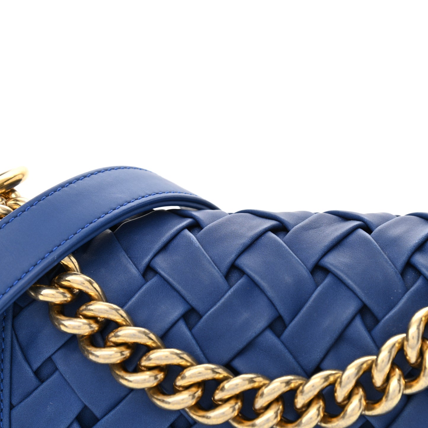 Lambskin Woven Small Chateau Boy Flap Blue