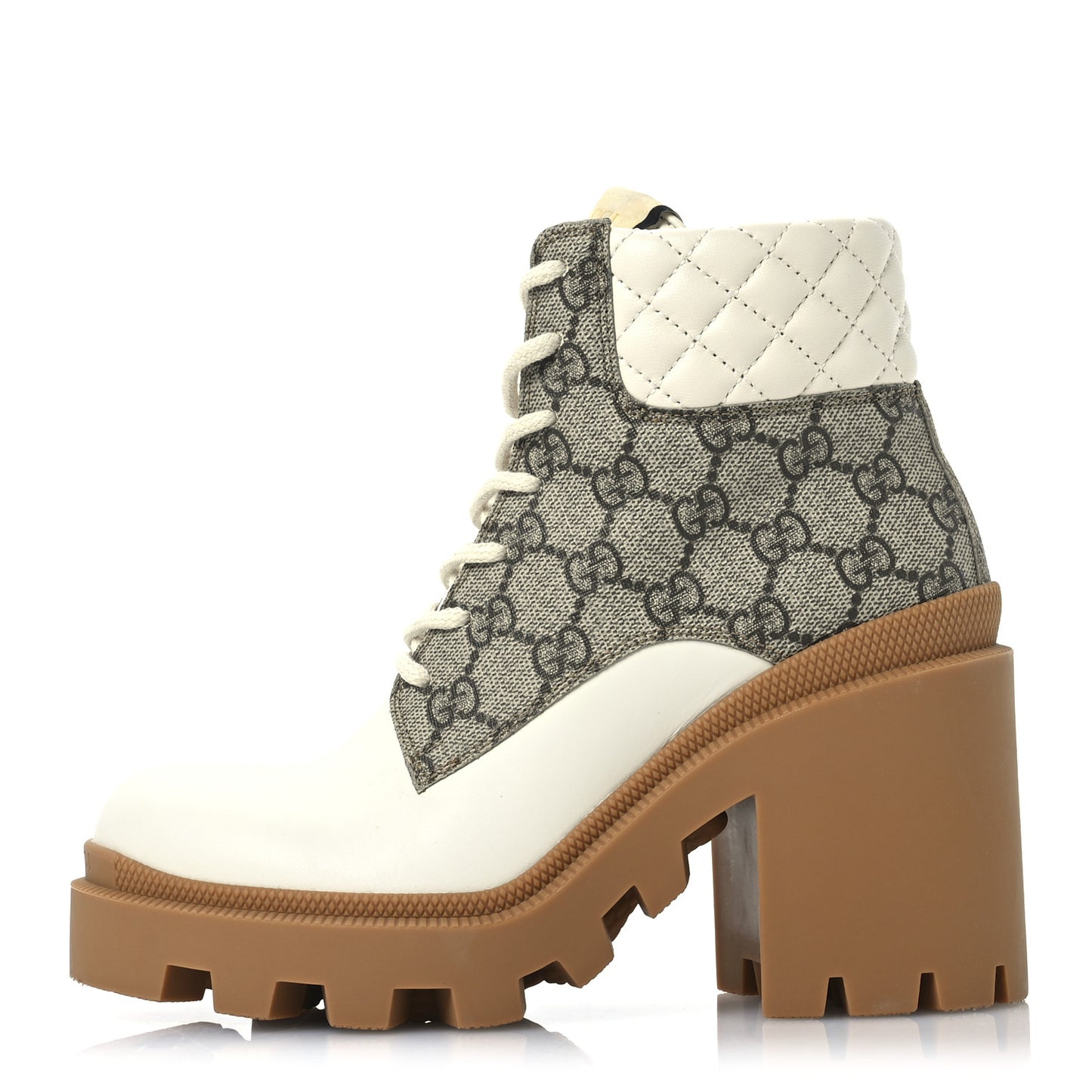 Apollo Calfskin GG Supreme Nappa Samoa Quilted Lace Up Ankle Boots 36 Mystic White Beige Ebony