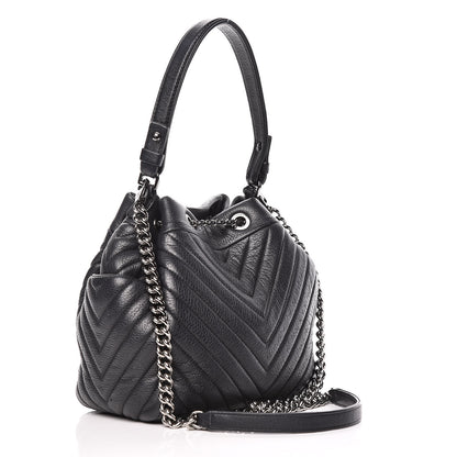 Chanel Deerskin Chevron Small CC Chain Bucket Drawstring Bag Black 3 of 9