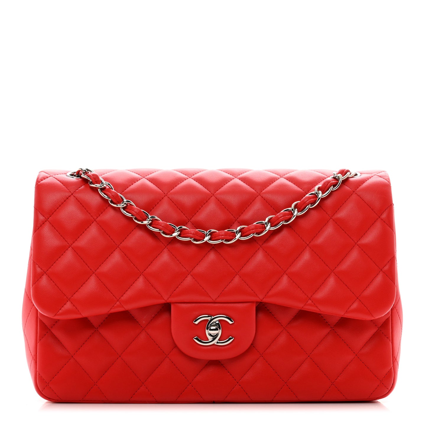 Lambskin Quilted Jumbo Double Flap Red
