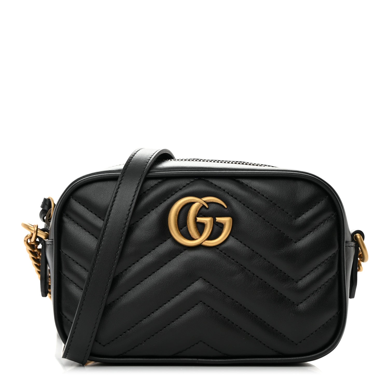 Gucci Calfskin Matelasse Mini GG Marmont Chain Shoulder Bag Black 1 of 11