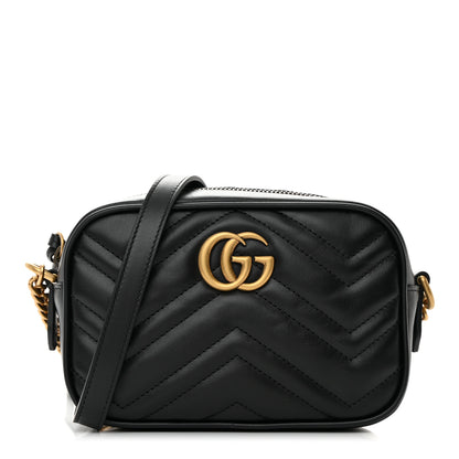 Gucci Calfskin Matelasse Mini GG Marmont Chain Shoulder Bag Black 1 of 11