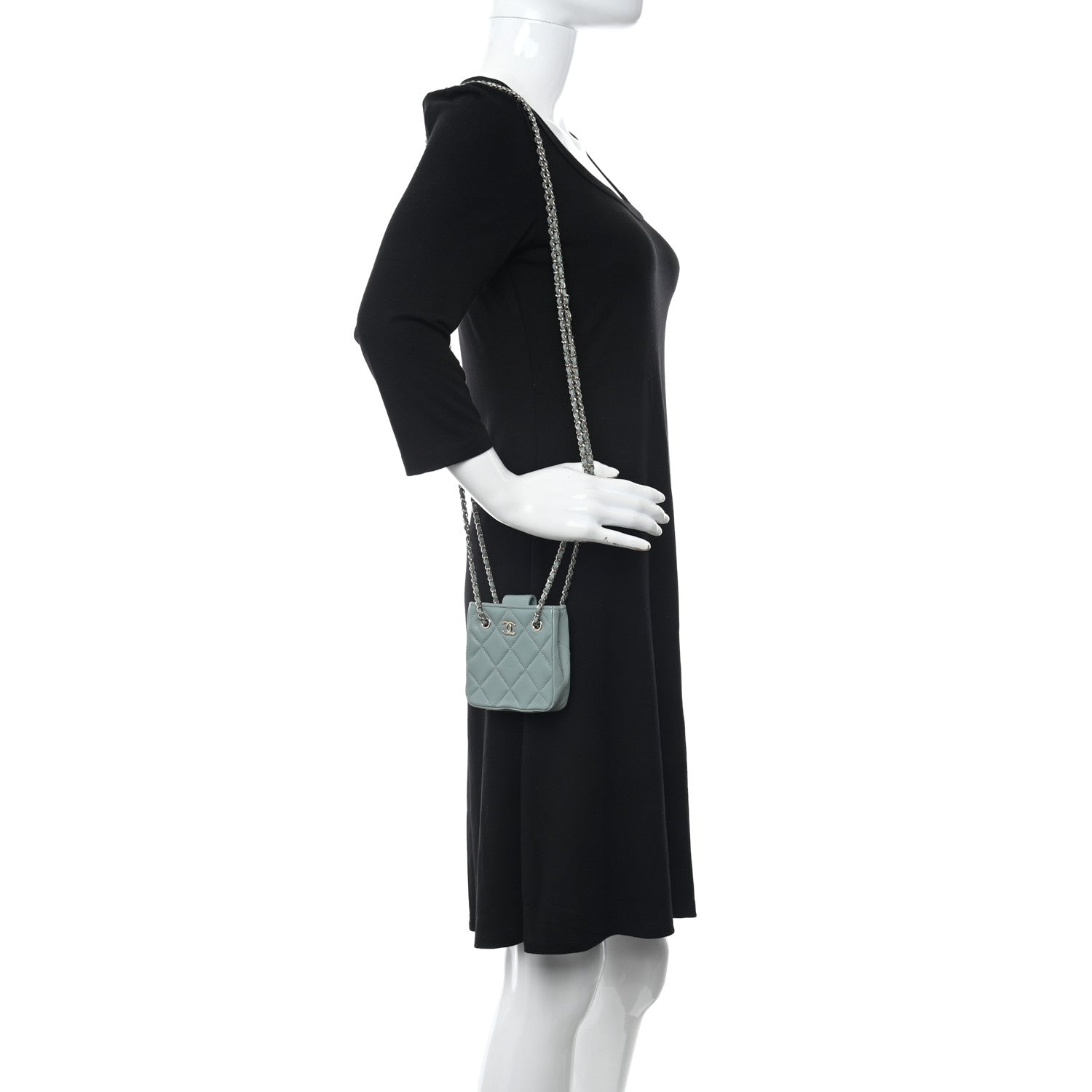 Chanel Lambskin Quilted Tiny Shopping Clutch With Chain Light Blue 2 of 10