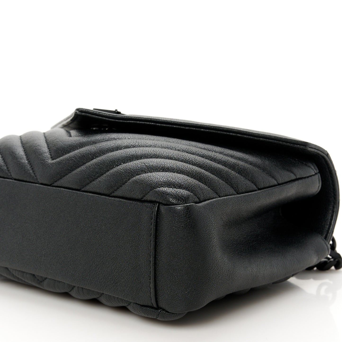 Sheepskin Matelasse Chevron Monogram Monochrome Medium College Bag Black