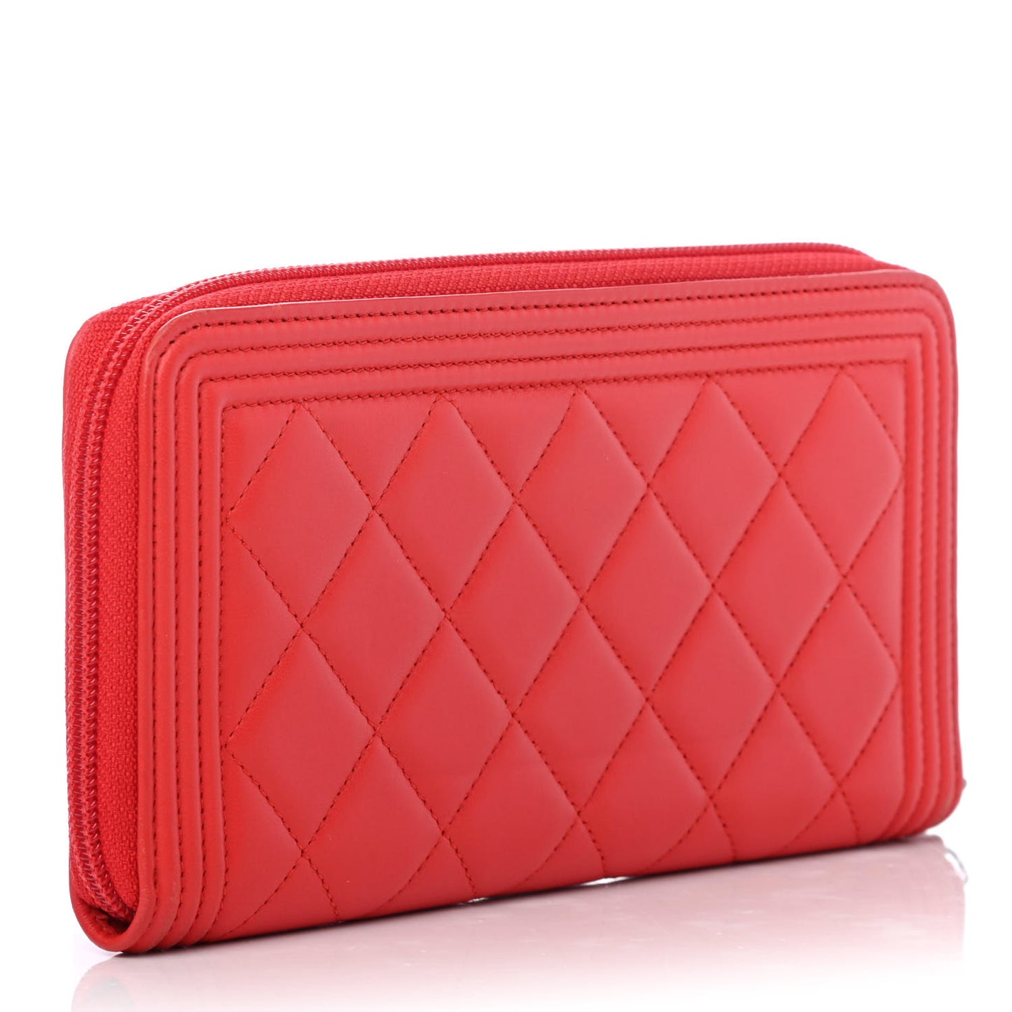 Lambskin Quilted Boy Zip Around Wallet Red