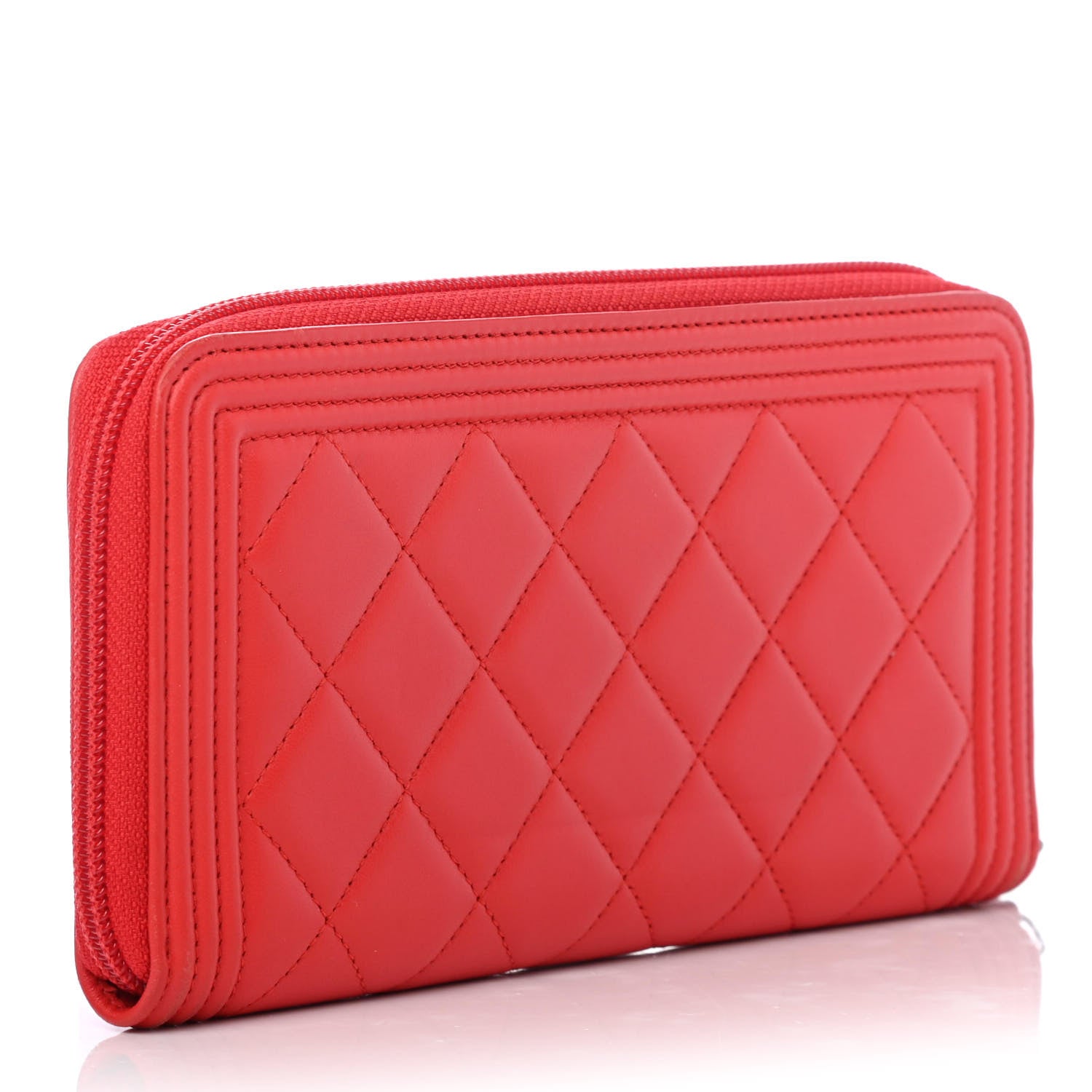 Chanel Lambskin Quilted Boy Zip Around Wallet Red 2 of 4