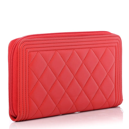 Chanel Lambskin Quilted Boy Zip Around Wallet Red 2 of 4
