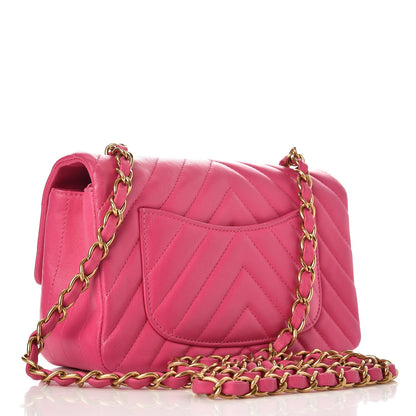 Chanel Lambskin Chevron Quilted Mini Rectangular Flap Fuchsia 3 of 9