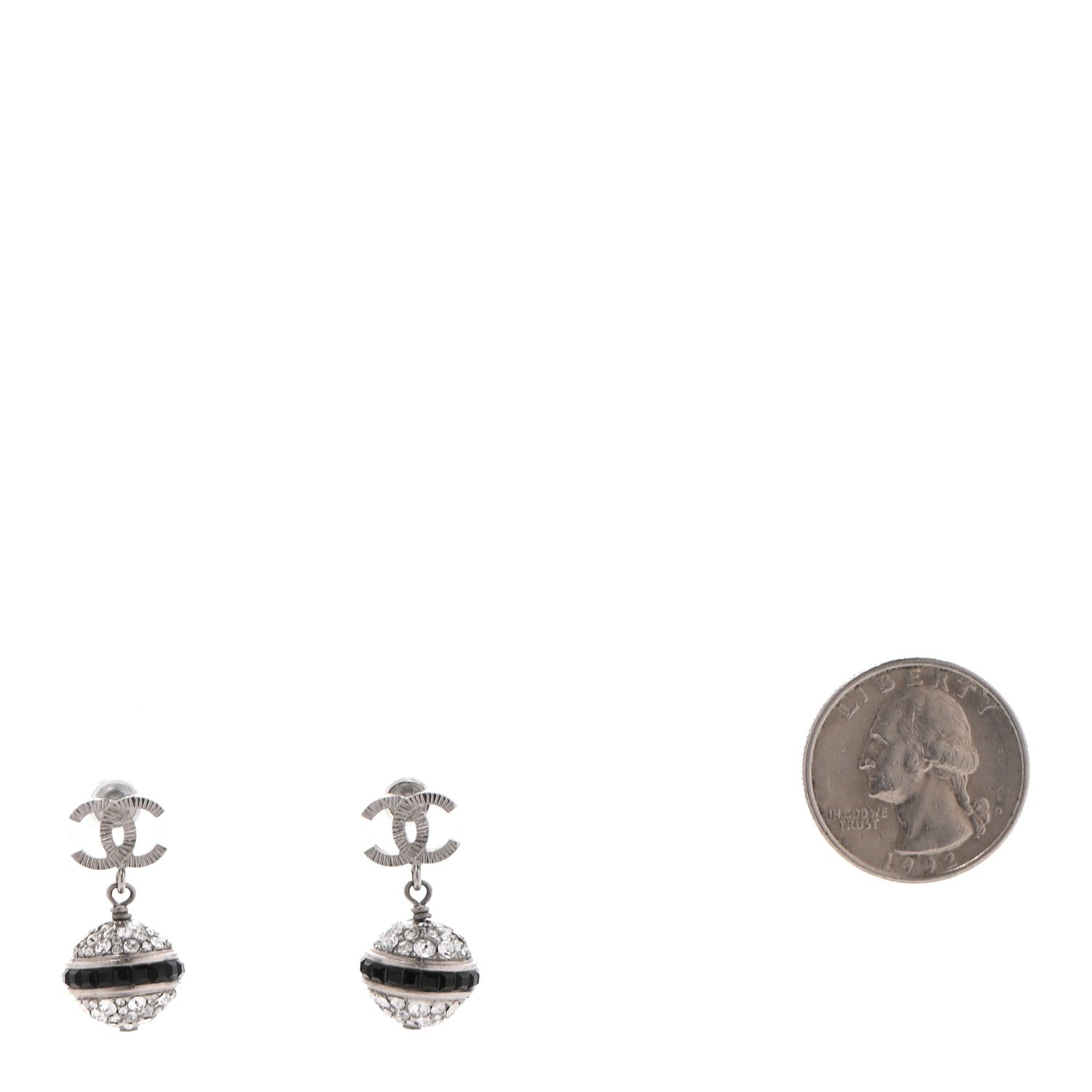 Chanel Crystal CC Drop Earrings Black Silver 2 of 6