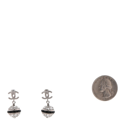 Chanel Crystal CC Drop Earrings Black Silver 2 of 6