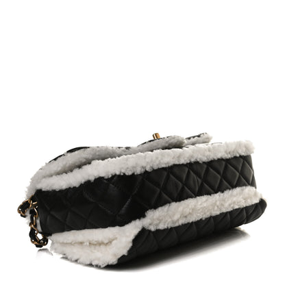 Chanel Lambskin Shearling Large CC Flap Bag Black White 4 of 14
