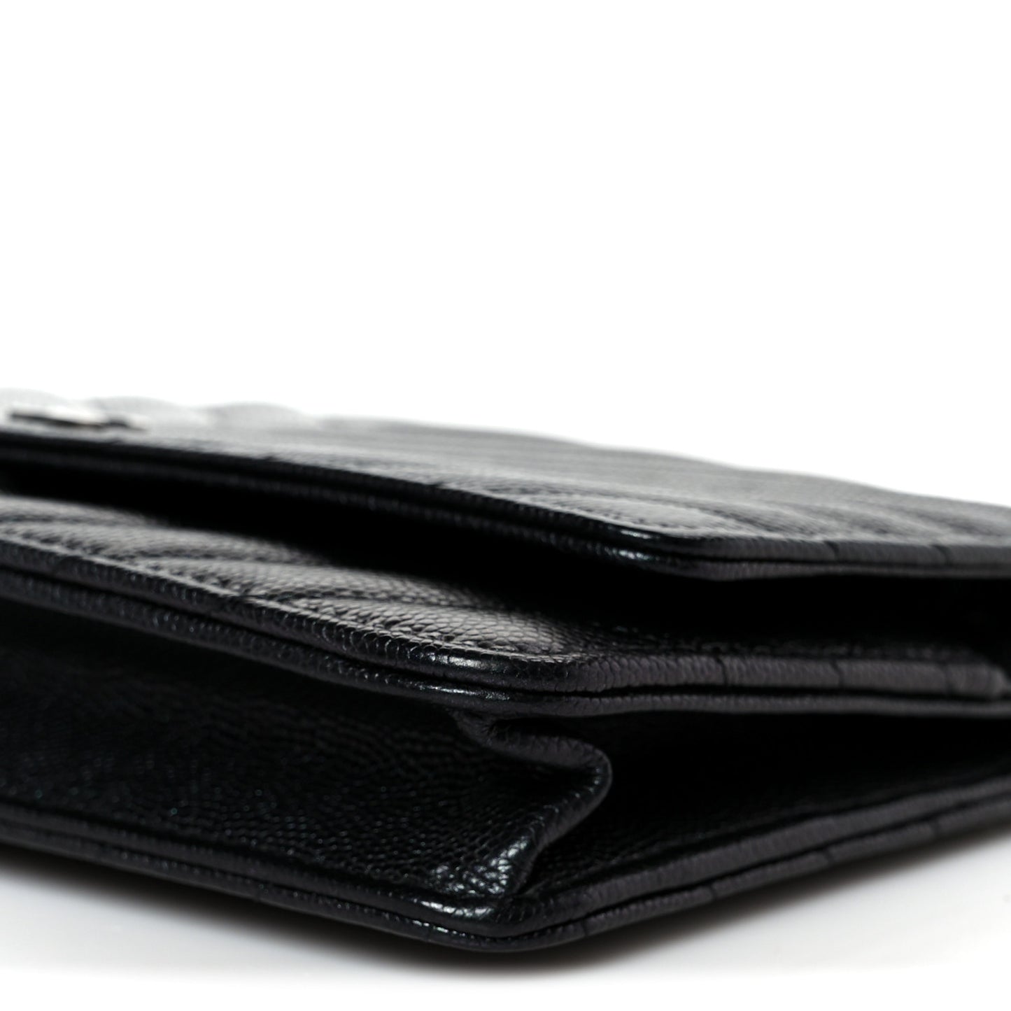 Iridescent Caviar Chevron Quilted Wallet On Chain WOC Black