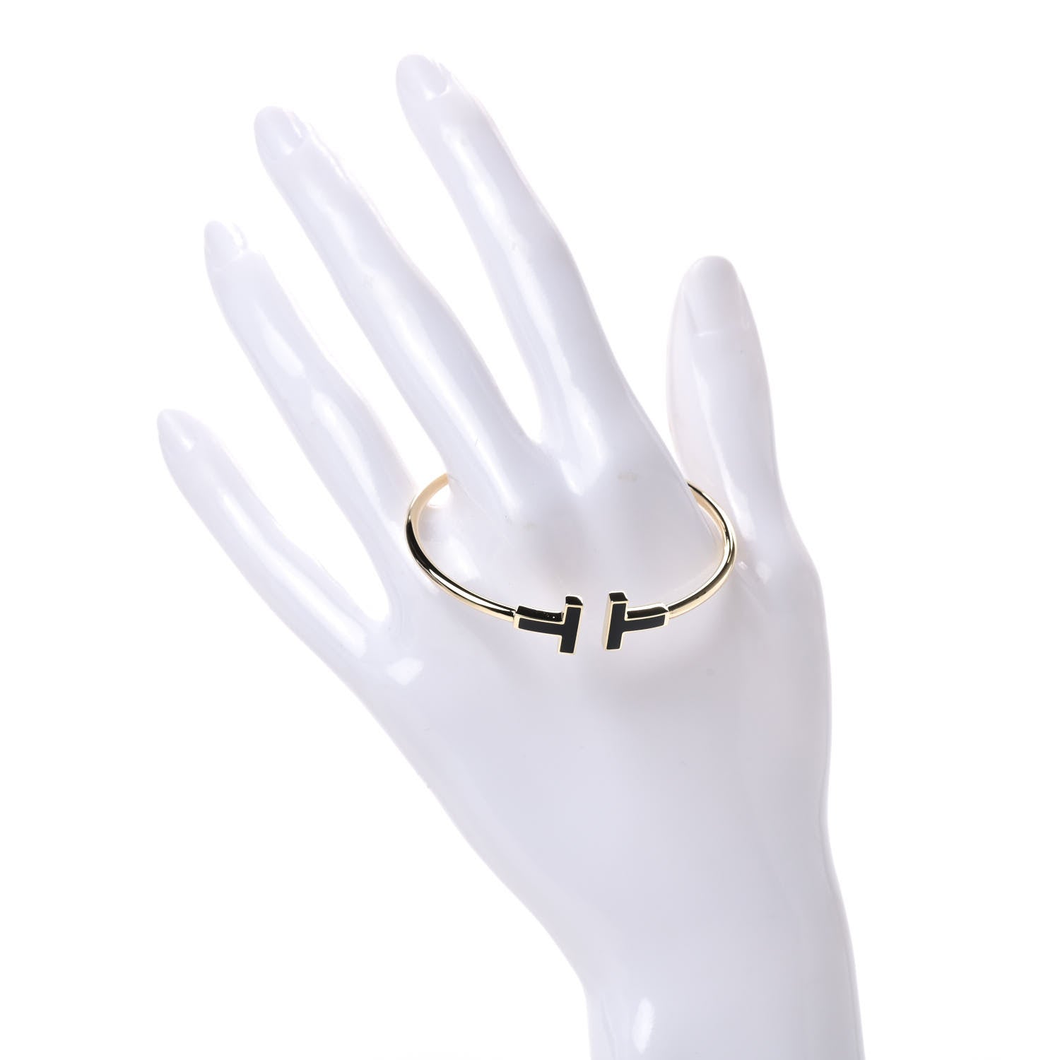 Tiffany 18K Yellow Gold Black Onyx T Wire Bracelet 2 of 5