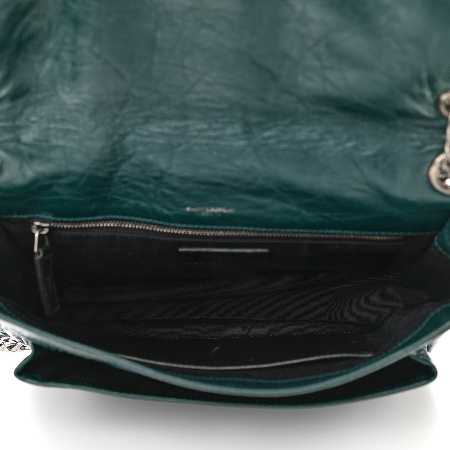 Saint Laurent Crinkled Calfskin Matelasse Monogram Medium Niki Chain Satchel Peacock Green 7 of 10