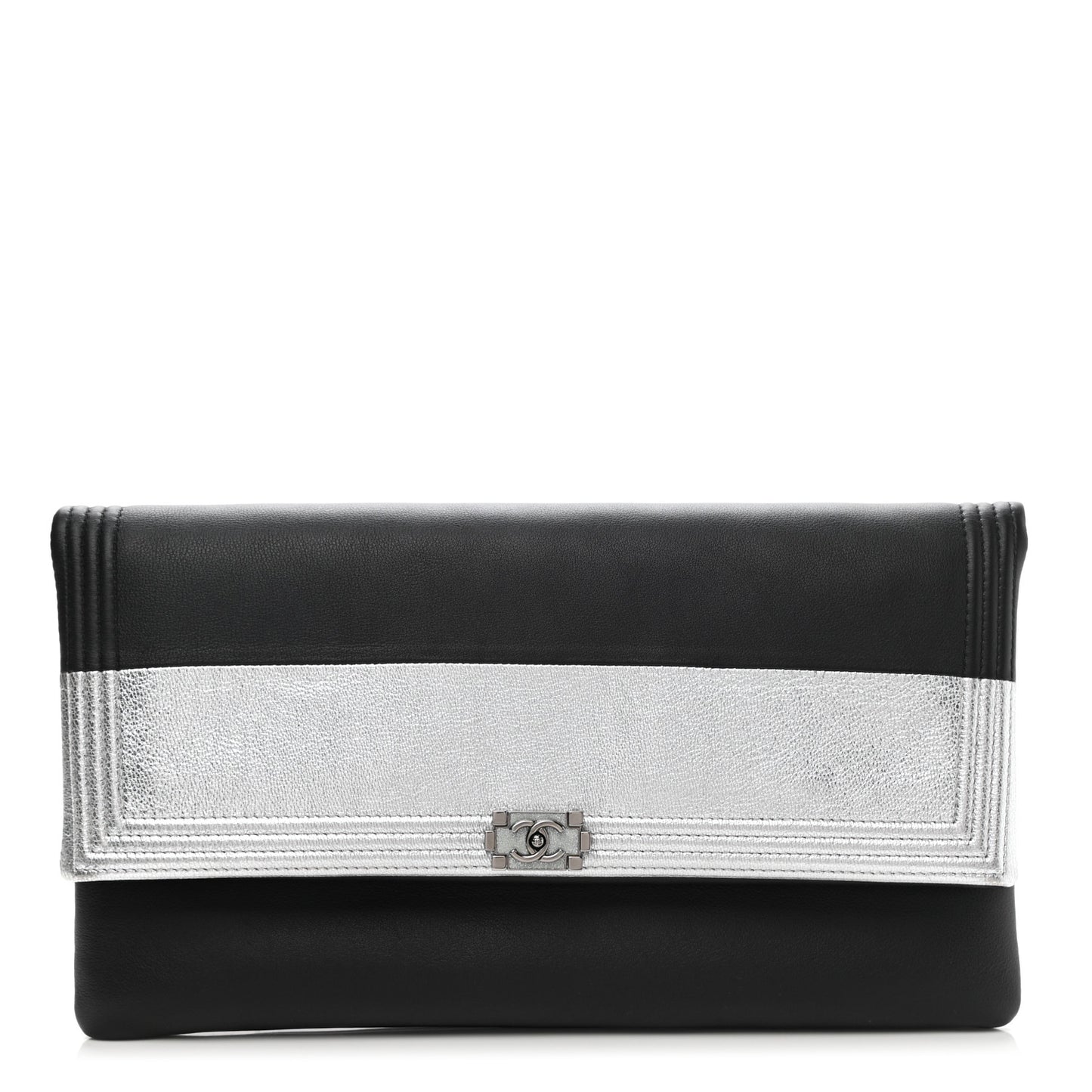 Metallic Goatskin Beauty CC Boy Clutch Black Silver