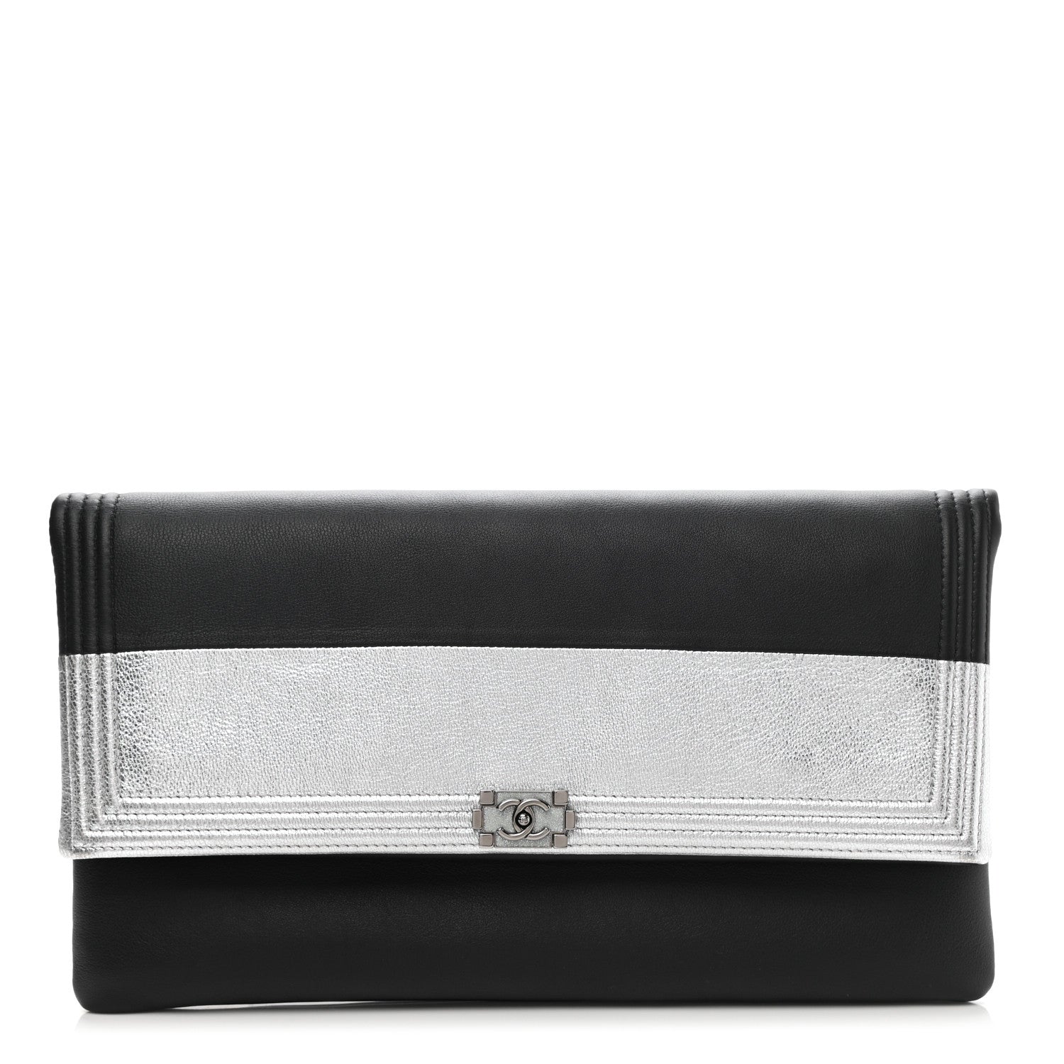 Chanel Metallic Goatskin Beauty CC Boy Clutch Black Silver 1 of 7