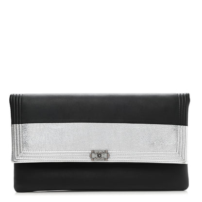 Chanel Metallic Goatskin Beauty CC Boy Clutch Black Silver 1 of 7