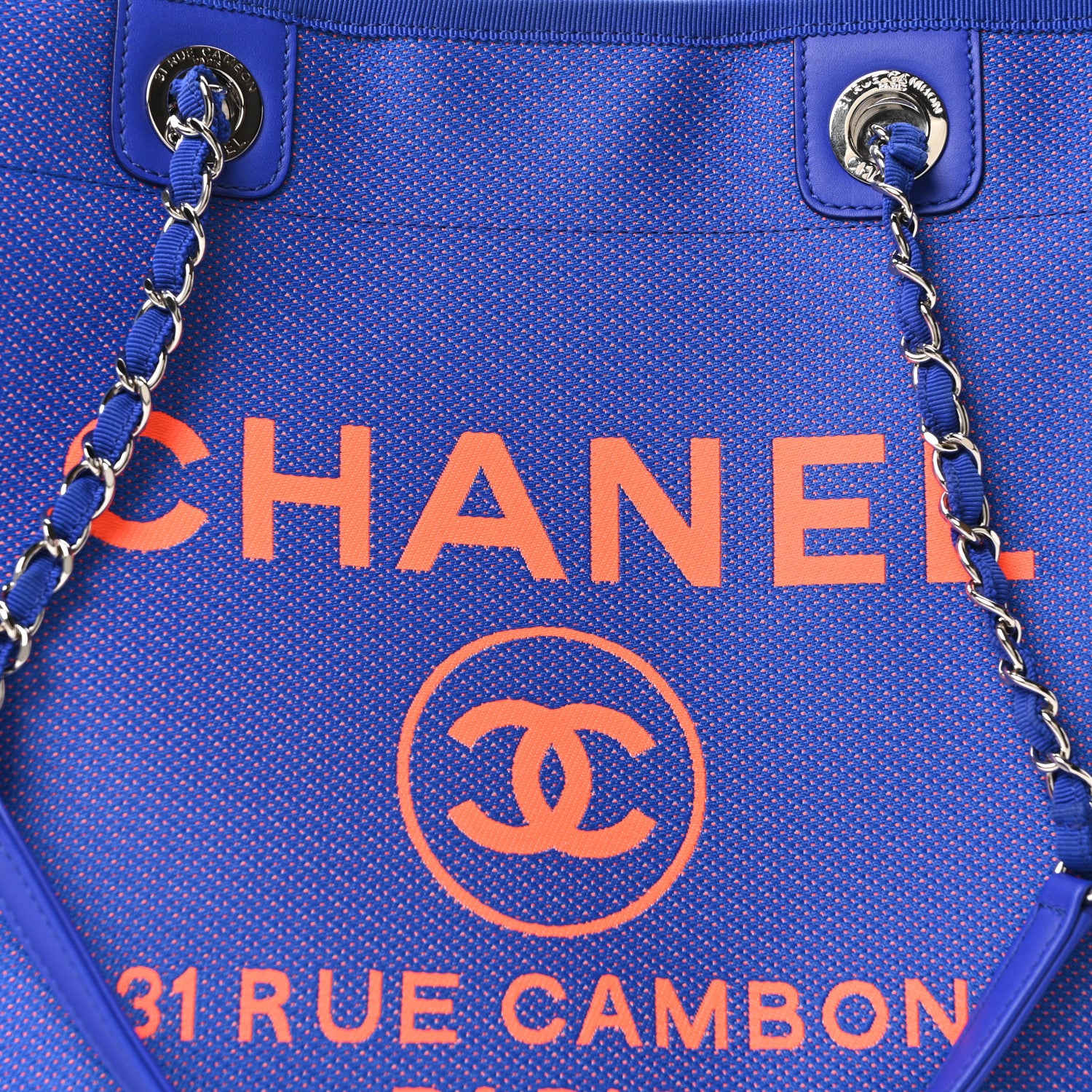 Chanel Mixed Fibers Small Deauville Tote Blue Orange 8 of 11