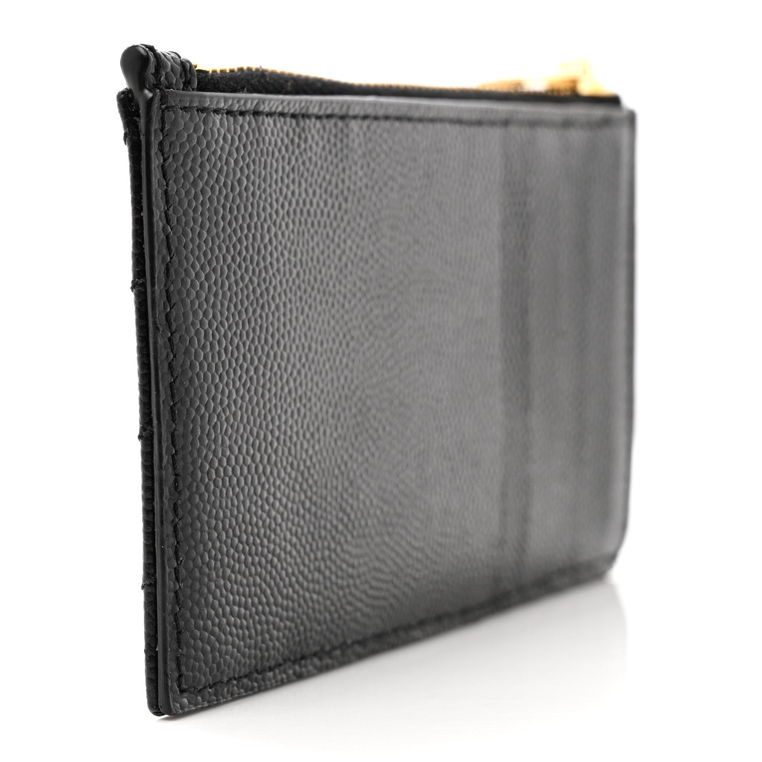 Saint Laurent Grain De Poudre Matelasse Chevron Monogram Fragments Zippered Card Case Black 3 of 6