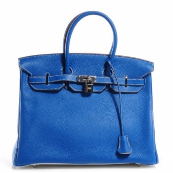 Hermes Taurillon Clemence Bi-Color Birkin 35 Mykonos White 1 of 11