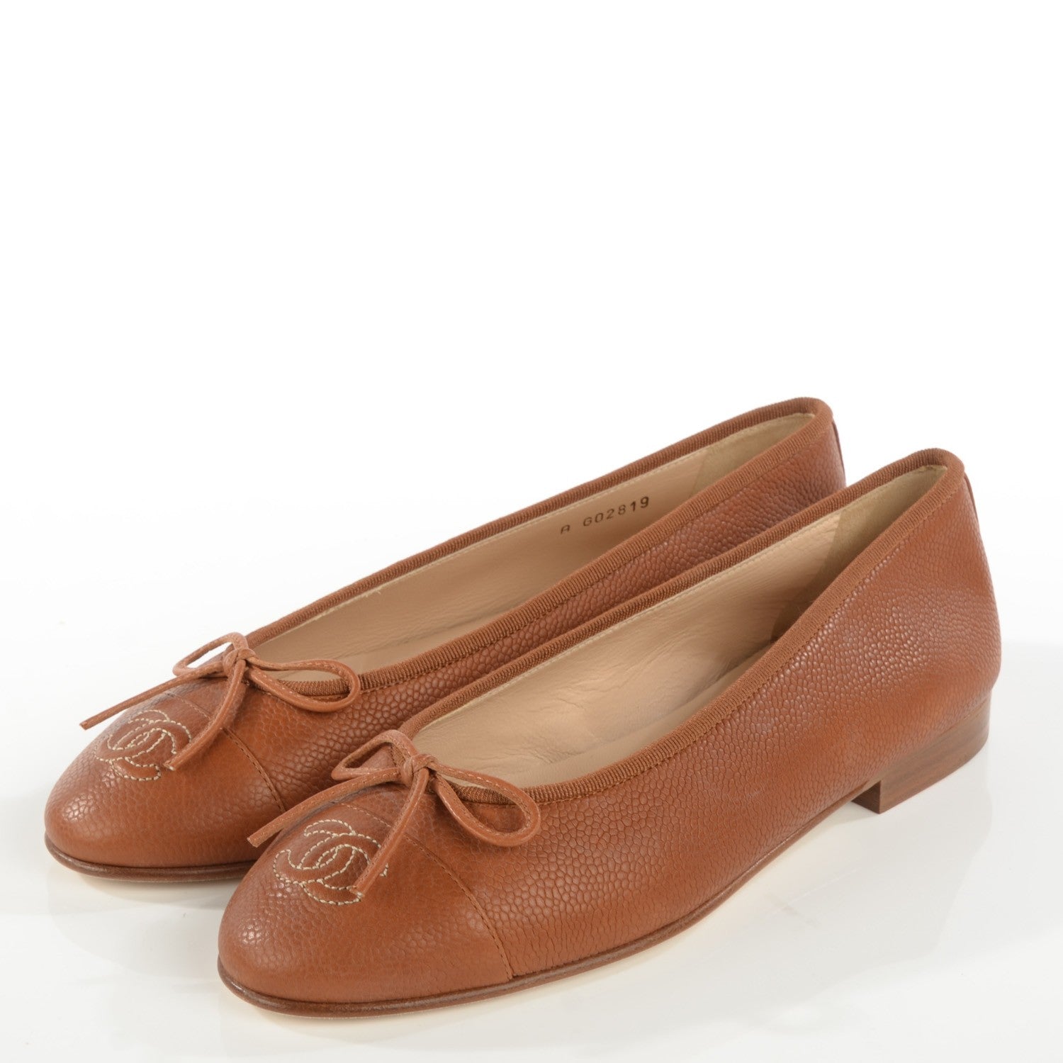 Chanel Caviar CC Cap Toe Ballerina Flats 37 Brown 3 of 7