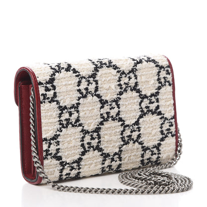 Gucci Tweed GG Monogram Mini Dionysus Chain Wallet White Black Romantic Cherry 3 of 11