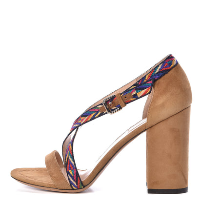 Valentino Garavani Suede Native Embroidered Strap Sandals 38.5 Beige 1 of 7