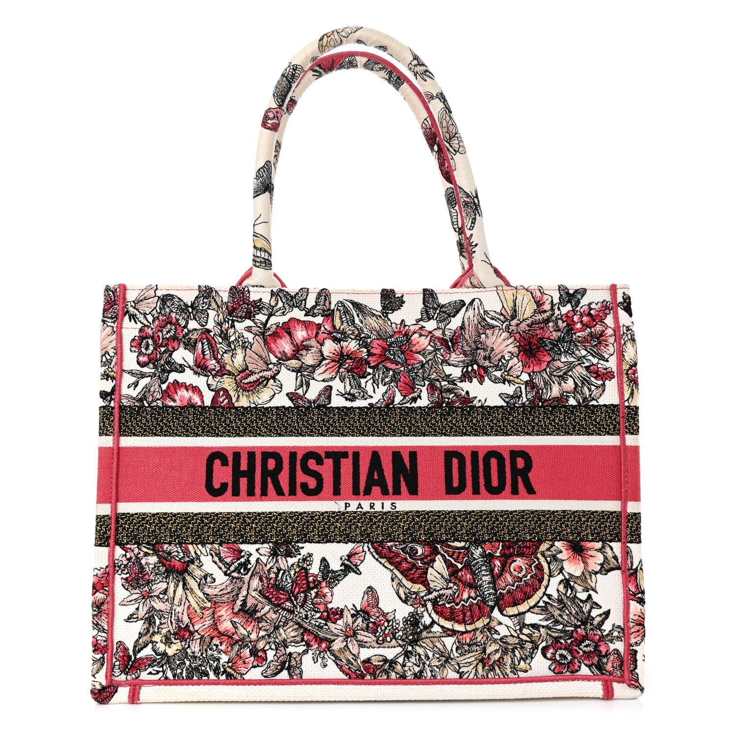 Christian Dior Canvas Embroidered Medium Butterfly Print Book Tote Multicolor 1 of 14