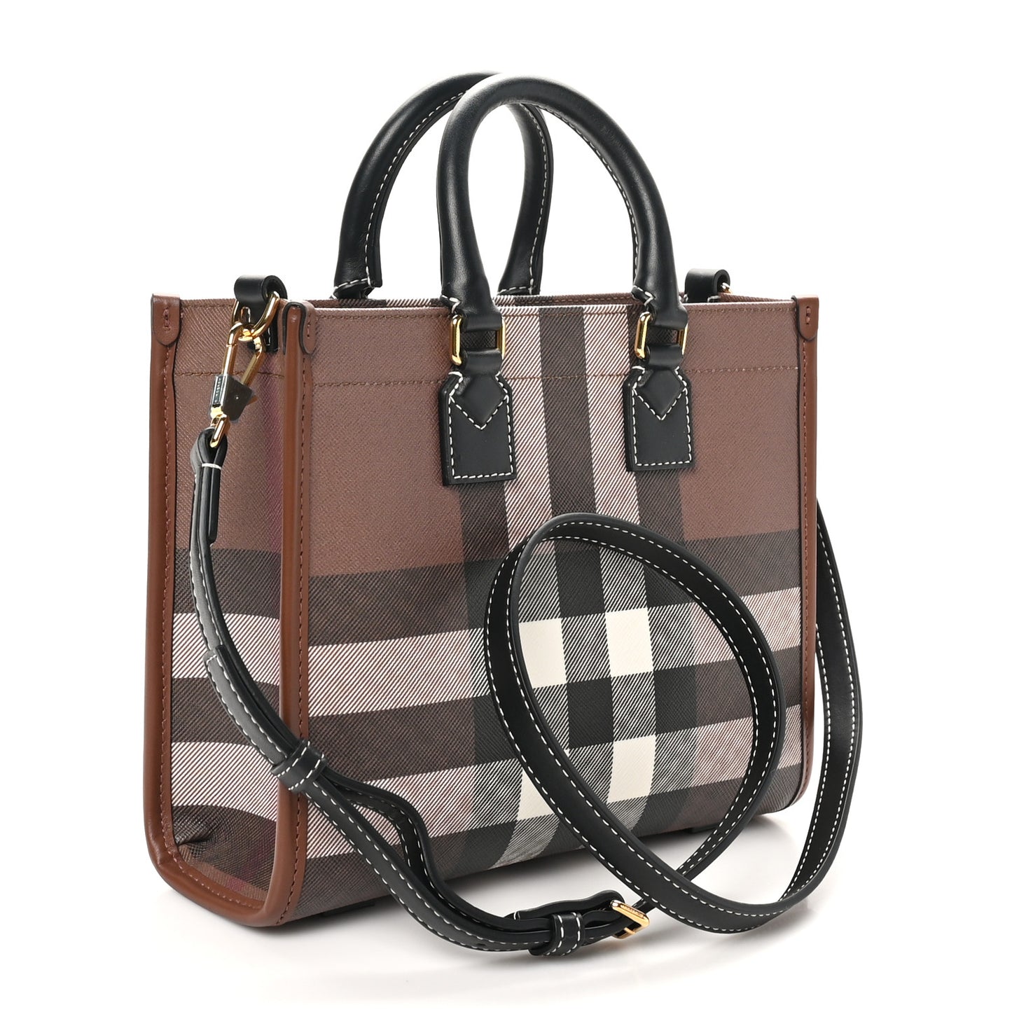 E-Canvas Check Calfskin Mini Freya Tote Dark Birch Brown
