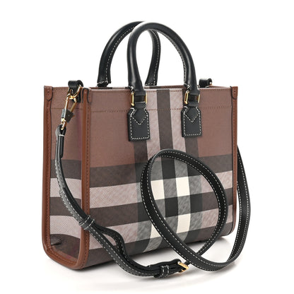 Burberry E-Canvas Check Calfskin Mini Freya Tote Dark Birch Brown 3 of 9