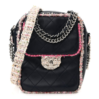 Chanel Lambskin Tweed Trim Vertical Camera Case Navy 1 of 10