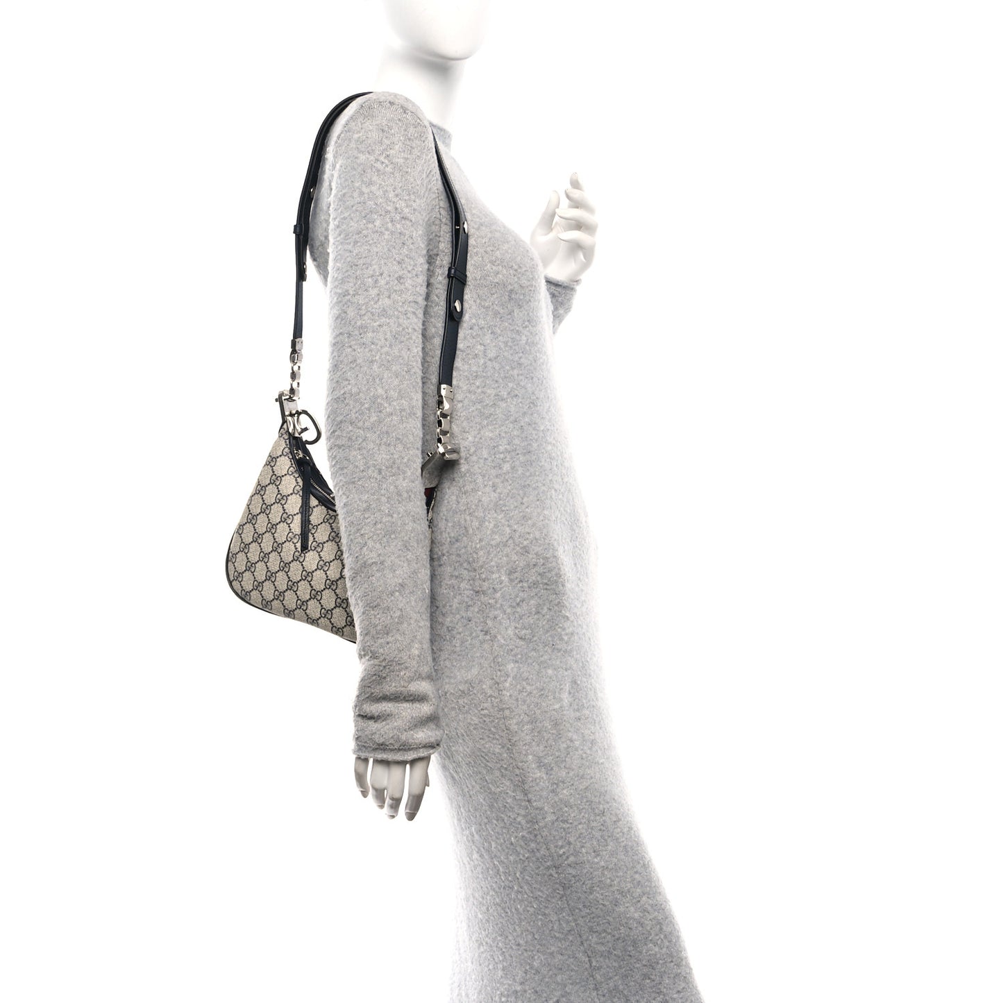 GG Supreme Monogram Textured Calfskin Web Small Attache Shoulder Bag Beige Blue