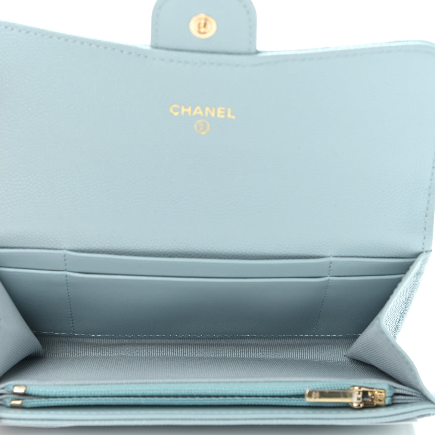 Caviar Quilted Medium Gusset Flap Wallet Light Blue