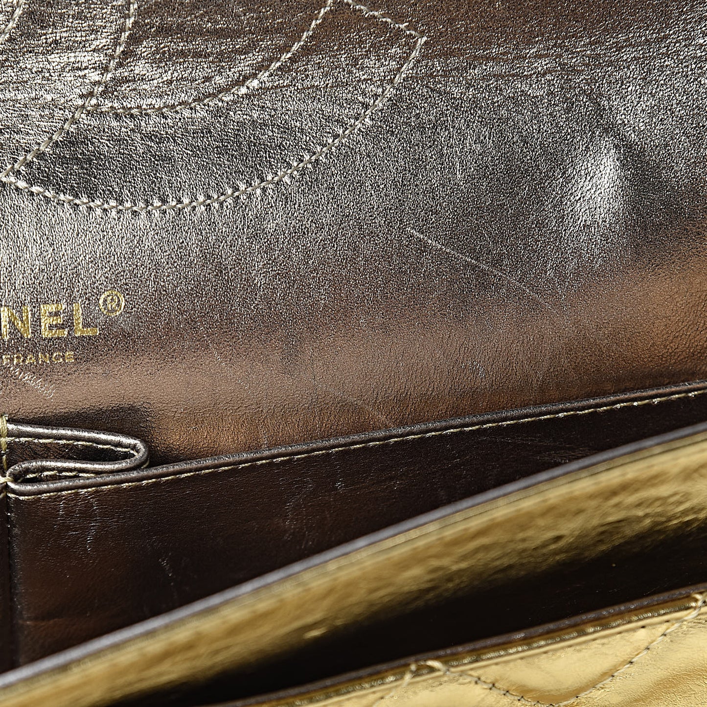 Metallic Aged Calfskin Quilted 2.55 Reissue 228 Flap Gold