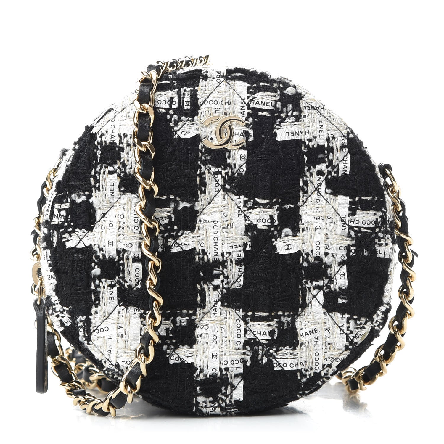 Chanel Tweed Round Clutch With Chain Black White 1 of 10