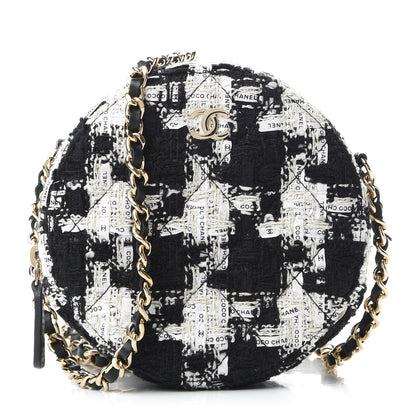 Chanel Tweed Round Clutch With Chain Black White 1 of 10