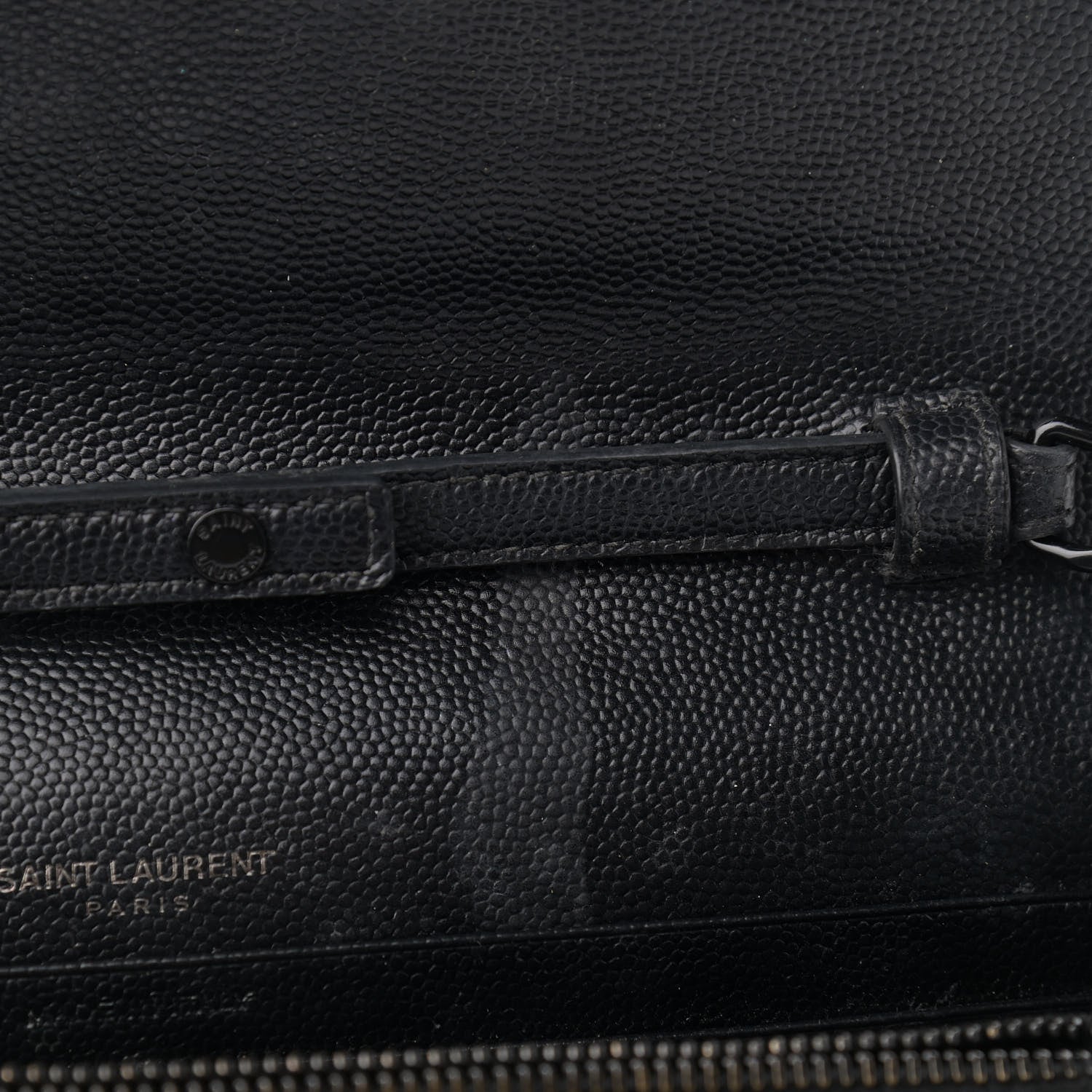 Saint Laurent Grain De Poudre Matelasse Chevron Monogram Chain Wallet Black 13 of 14