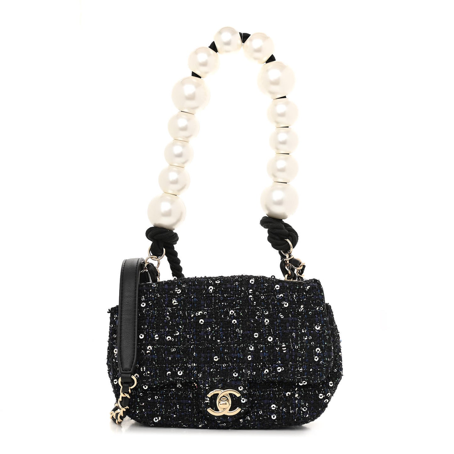 Tweed Mini Pearl Handle Flap Black Ecru