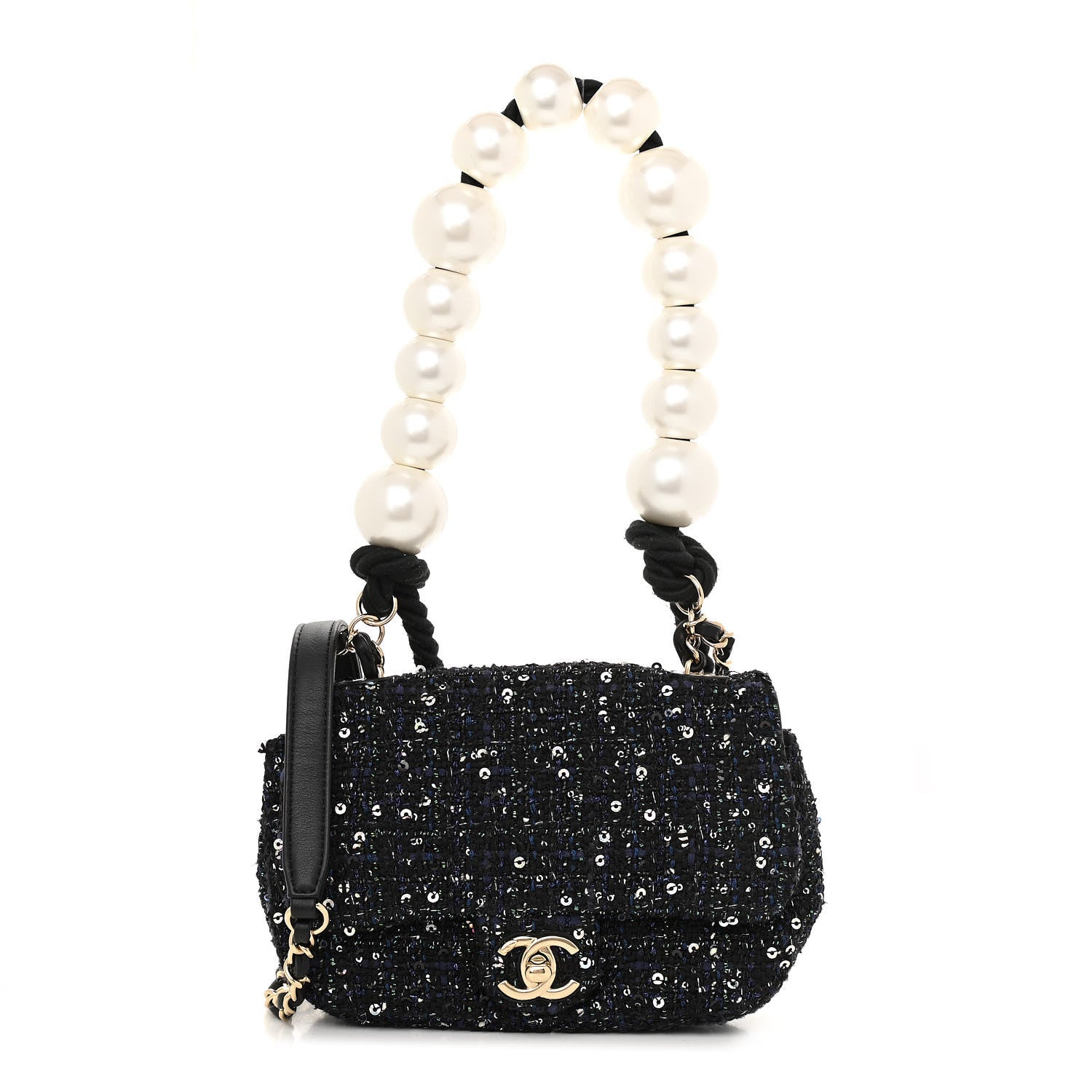 Chanel Tweed Mini Pearl Handle Flap Black Ecru 1 of 10