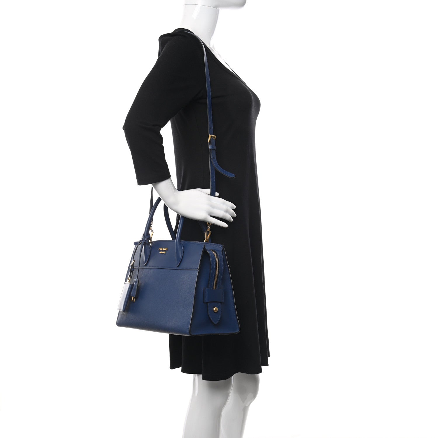 Prada Saffiano City Calfskin Medium Esplanade Bleuette 2 of 9