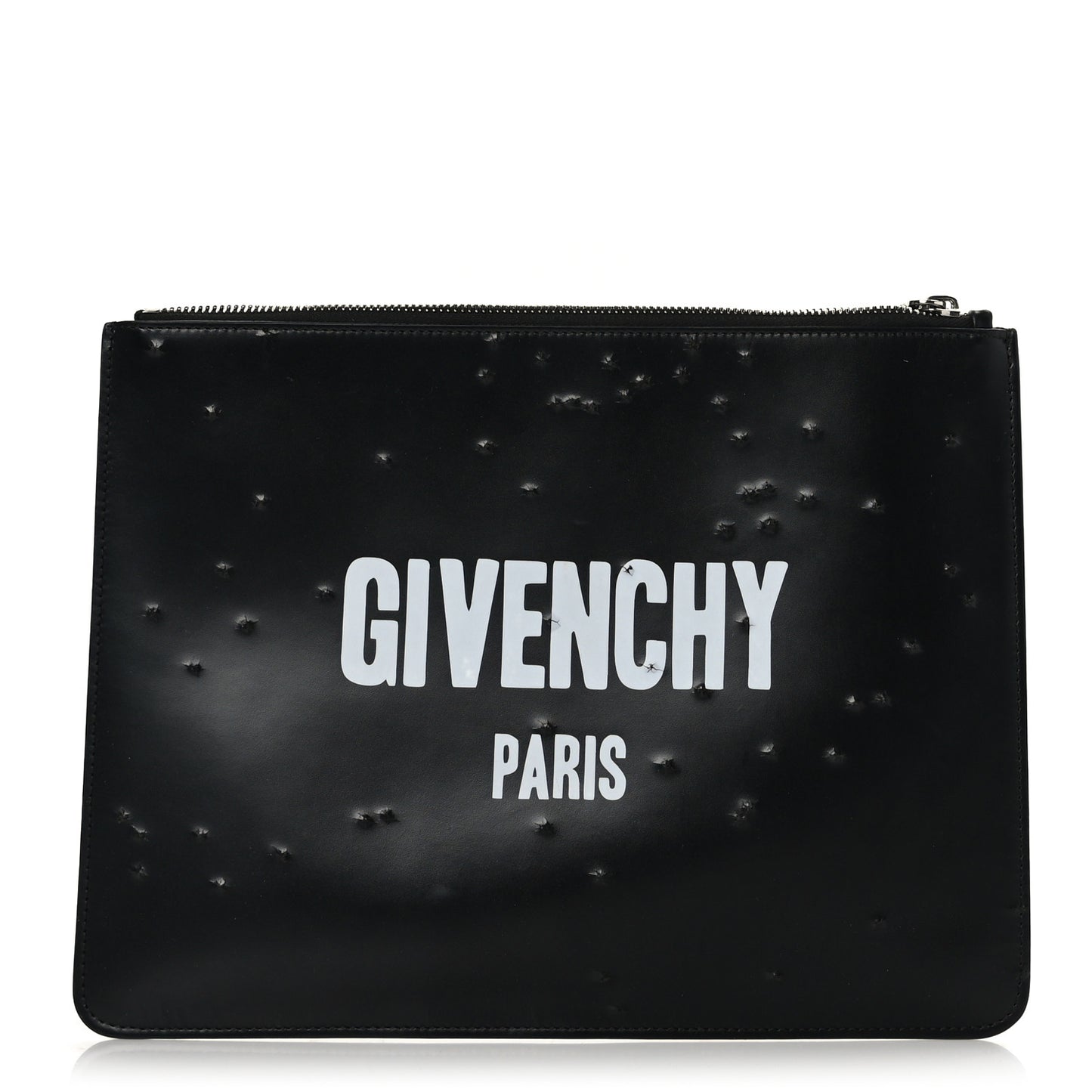 Calfskin Logo Zip Pouch Black