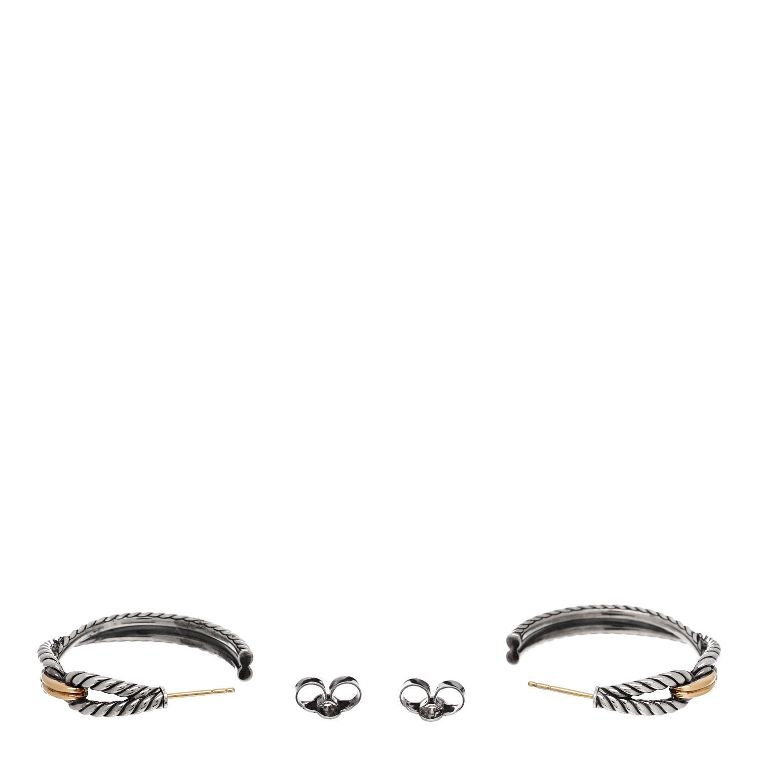David Yurman Sterling Silver 18K Yellow Gold Cable Loop Hoop Earrings 3 of 4