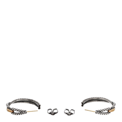 David Yurman Sterling Silver 18K Yellow Gold Cable Loop Hoop Earrings 3 of 4