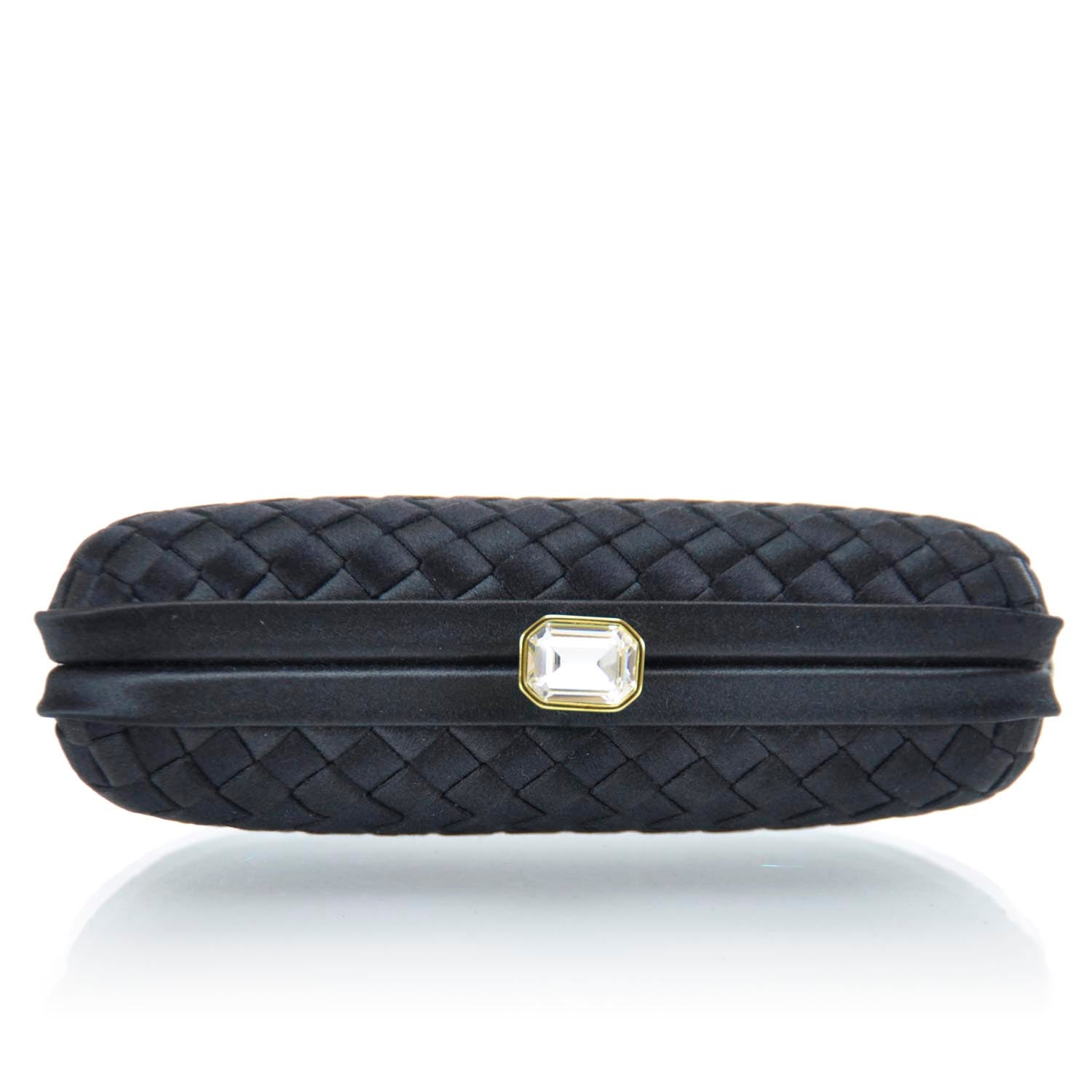 Bottega Veneta Satin Woven Evening Clutch Bag Black 4 of 9