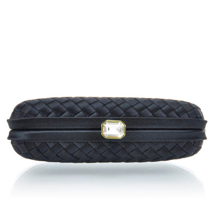 Bottega Veneta Satin Woven Evening Clutch Bag Black 4 of 9